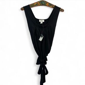 LOFT Black Pleated Sleeveless Tie Waist Tank Top Blouse
